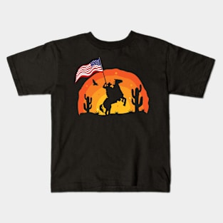 Cowboy Sunset American Flag US Army Military History Gift Kids T-Shirt